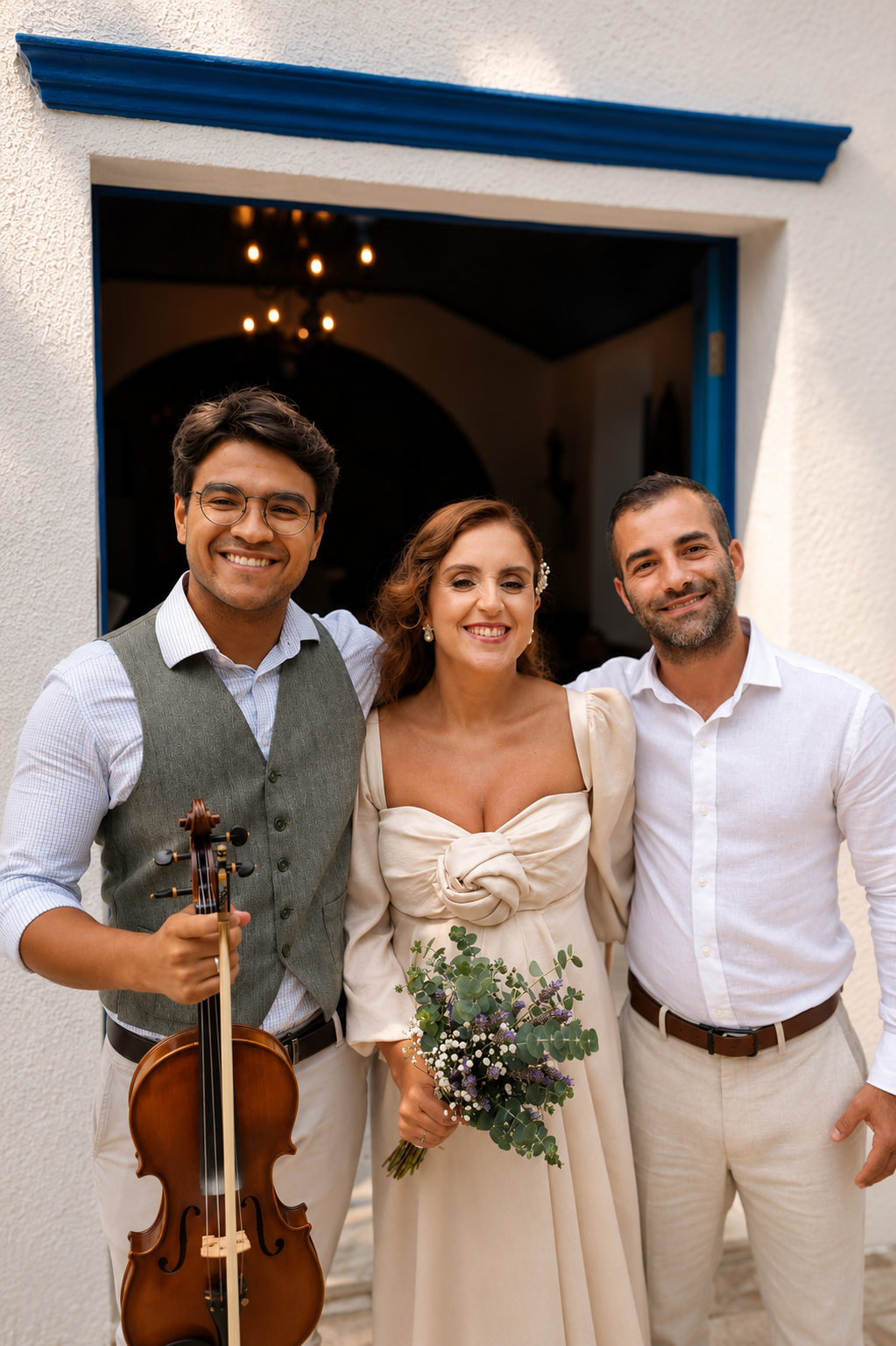 Wendhel com os noivos após a cerimônia